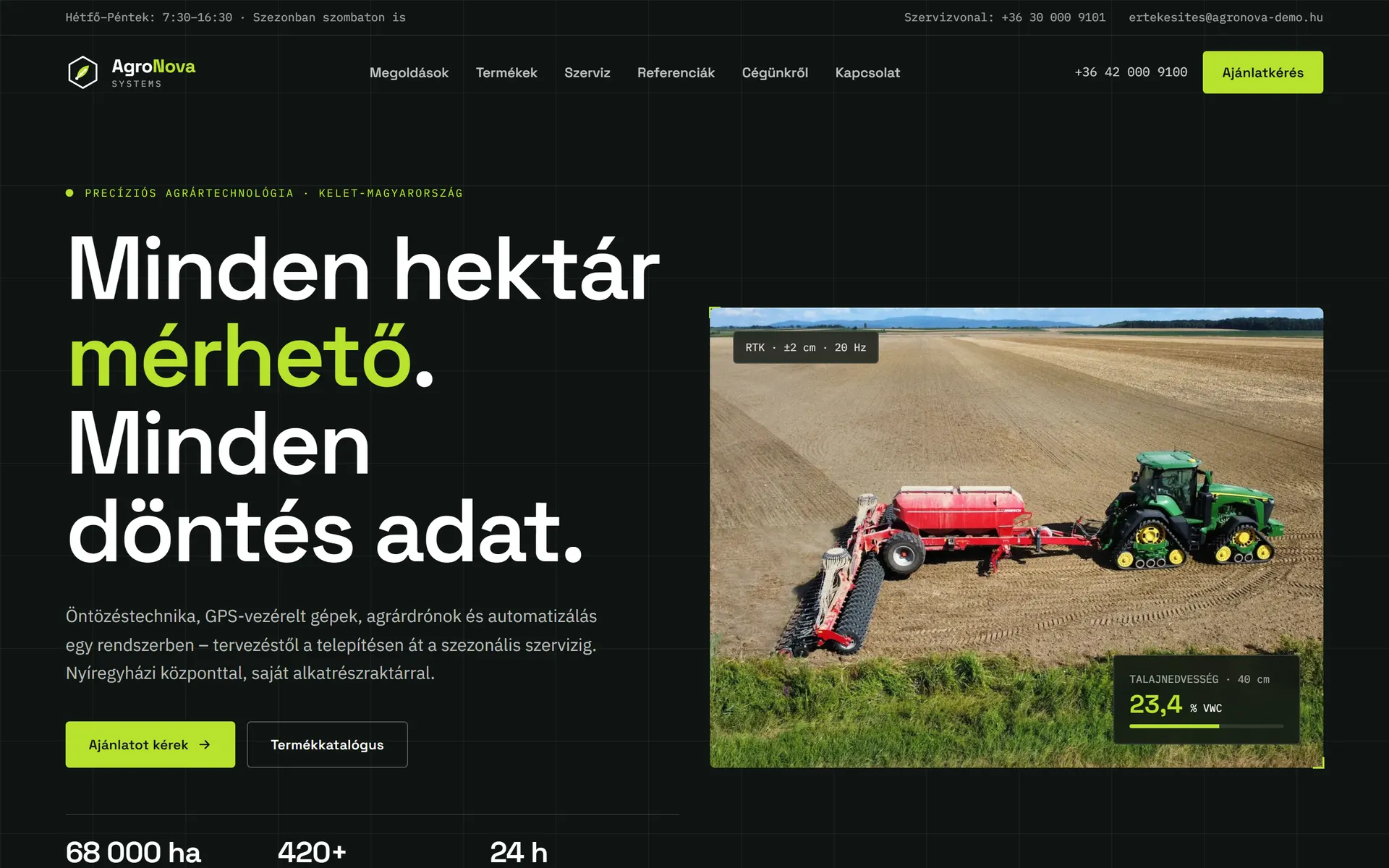 AgroNova Systems főoldal, asztali nézet