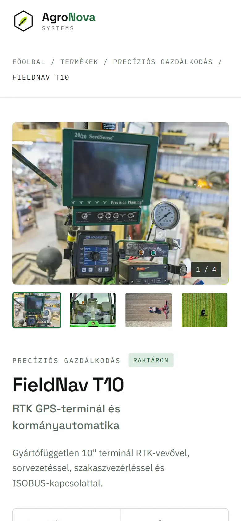 AgroNova Systems – Termékoldal, mobil