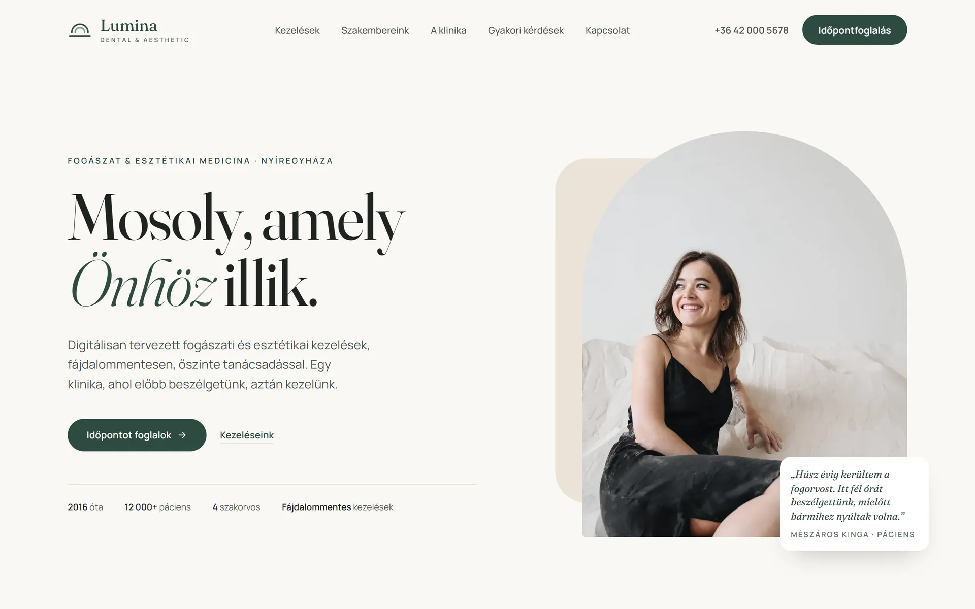 Lumina Dental & Aesthetic főoldal, asztali nézet