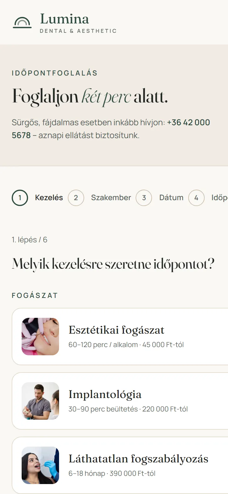 Lumina Dental & Aesthetic – Időpontfoglalás, mobil