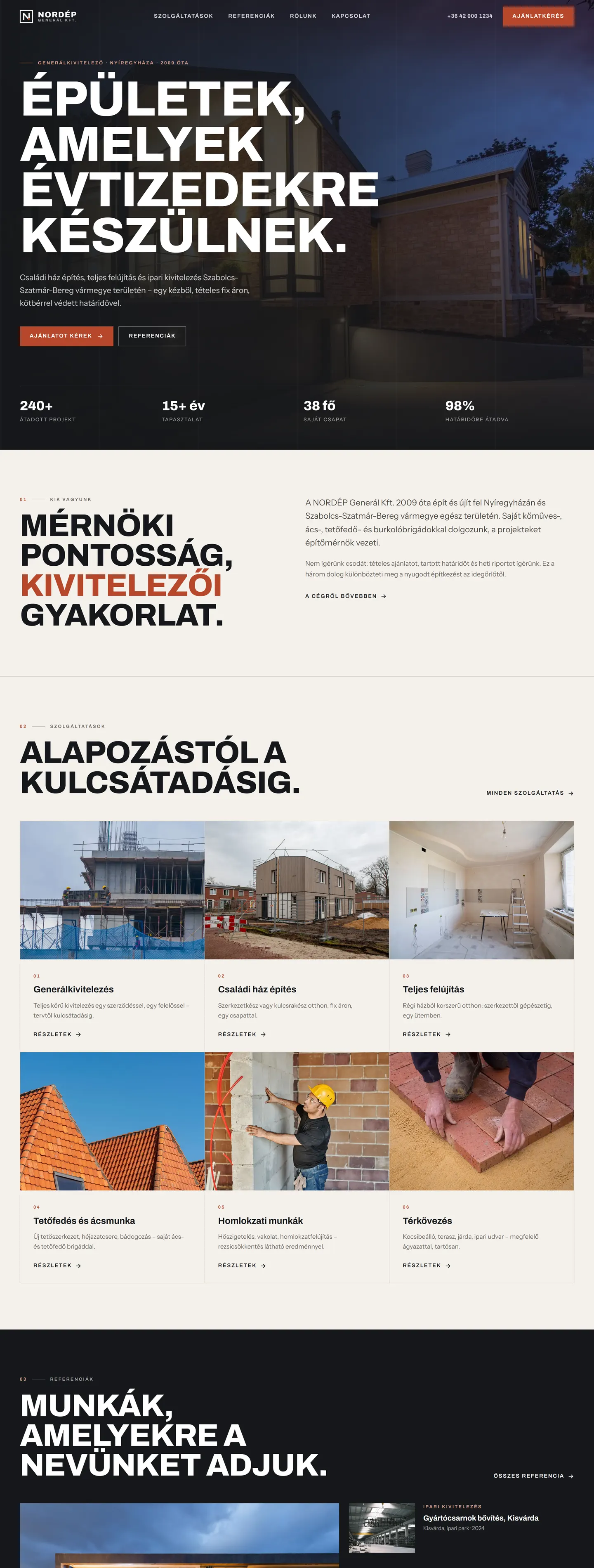 NORDÉP Generál főoldal, teljes hosszúságú asztali nézet