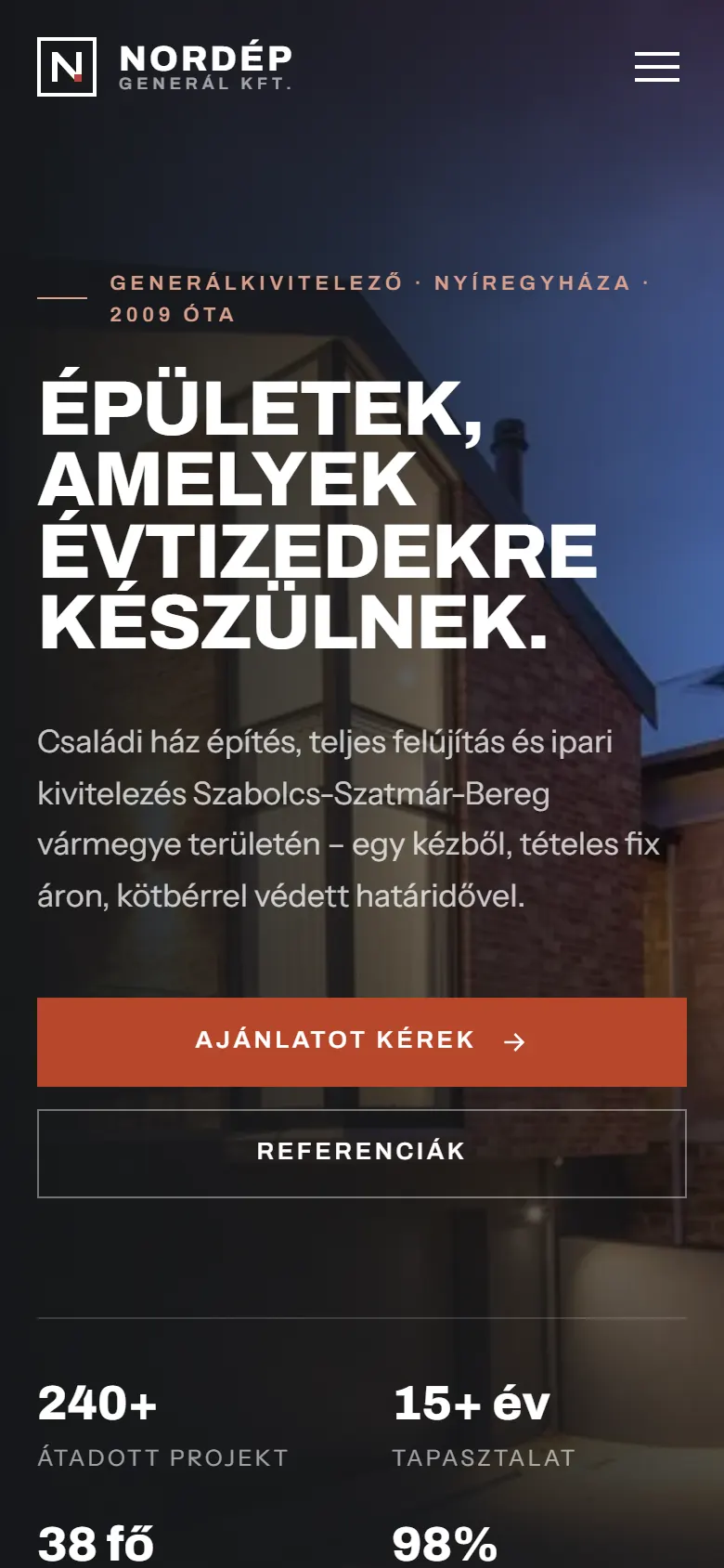 NORDÉP Generál főoldal, mobil nézet