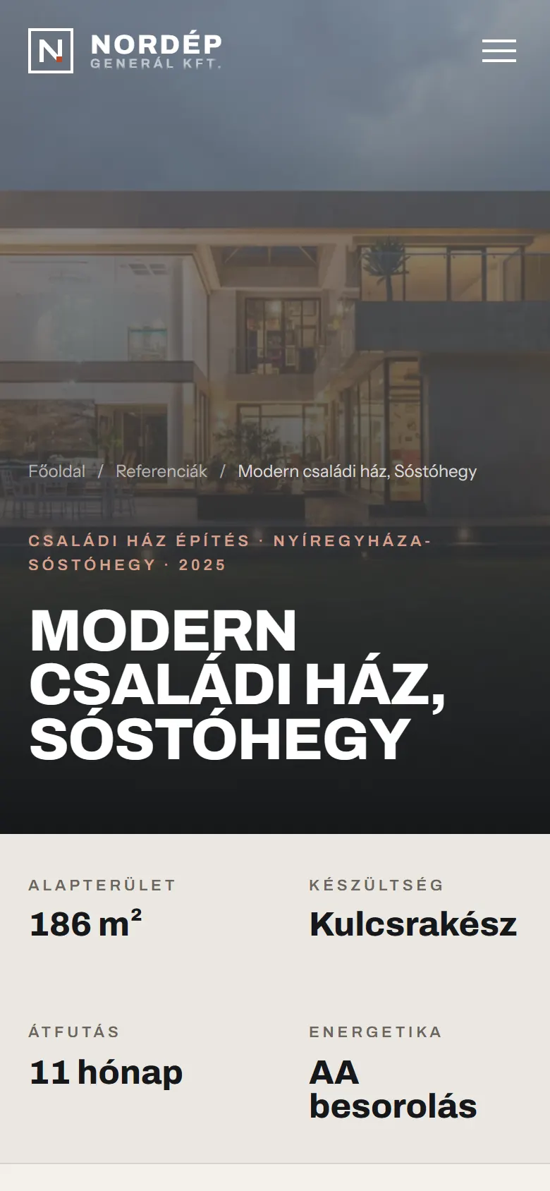 NORDÉP Generál – Referencia-projekt oldal, mobil